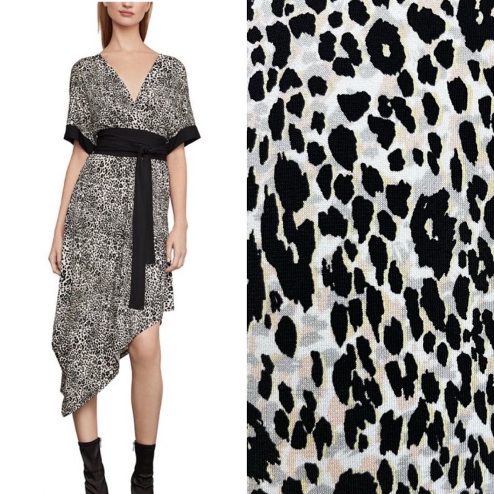 BCBGMAXAZRIA Animal Print Kimono Dress Stretchy Tie Wrap Belt Size Small